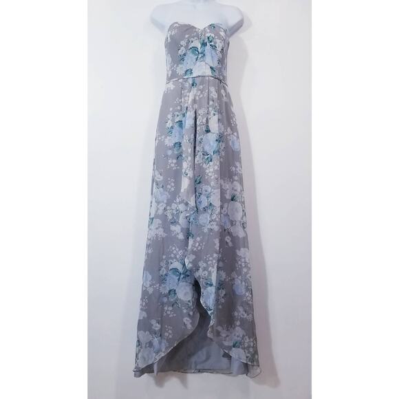 David's Bridal Floral Print Bridesmaid Dress Strapless High Low - Picture 5 of 11